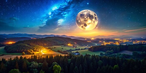 Stunning Night Landscape with a Full Moon in the Sky - Nature Photography