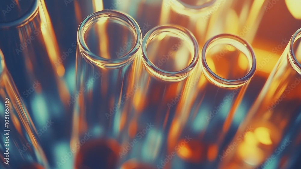 Poster close-up of glass test tubes with a colorful background