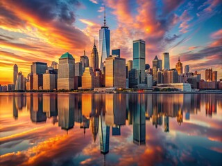 Fototapeta premium Stunning Panoramic View of Manhattan Skyline at Sunset – Architectural Photography