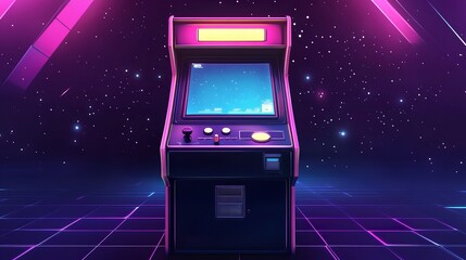Arcade game screen. Copy space on interface screen. Retro art