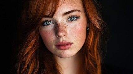 Fototapeta premium A close-up of a woman with freckles scattered across her face and around her eyes
