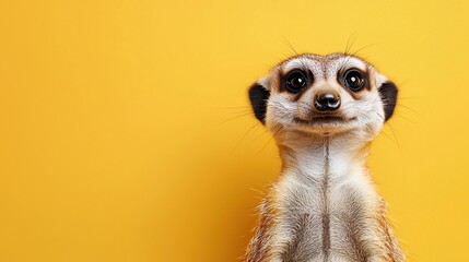 Curious Meerkat on Yellow Background
