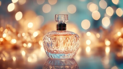 Elegant Glass Perfume Bottle with Bokeh Background