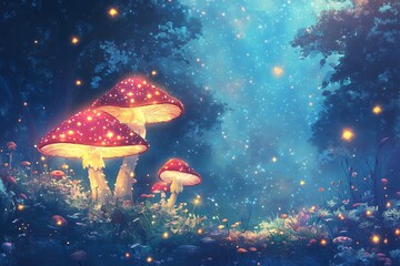 Magical Kawaii Landscape with Twinkling Stars
