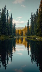 Obraz premium 68. A serene lake surrounded by tall trees