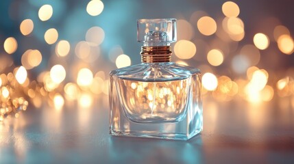 Elegant Glass Bottle with Blurred Lights Background