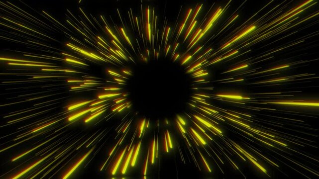 Glowing yellow lines lightspeed looping background animation 4k video.