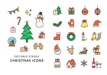 クリスマスにまつわるアイコンセット（カラー）