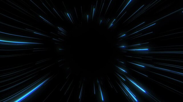 Glowing blue lines lightspeed looping background animation 4k video.