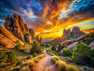 Stunning Silhouette of Rock Formations on Echo Canyon Trail at Sunset