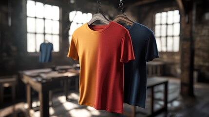 Fototapeta premium Stylish apparel display, shirts showcased on a clothing rack 