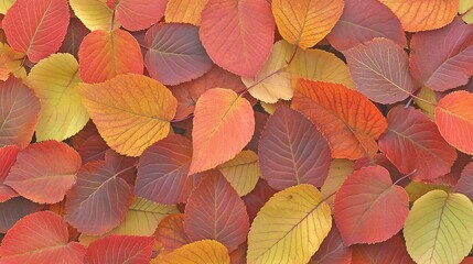 Colorful autumn leaves, close-up shot, vibrant yellow, orange, red.