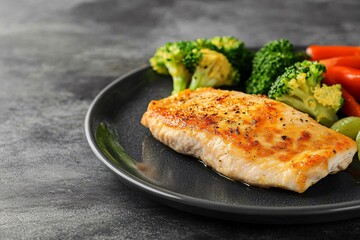 Grilled Chicken with Steamed Vegetables on Plate