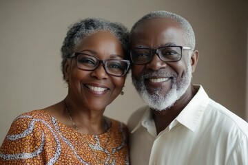 Portrait Elderly African American old couple Smile and show love to each other isolated background, Generative AI