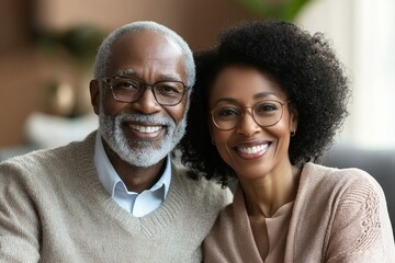 Portrait Elderly African American old couple Smile and show love to each other isolated background, Generative AI