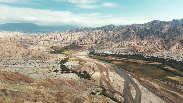 Bird's-eye view of the stunning Quebrada de las Flechas, showcasing its unique rock formations and colorful landscapes.