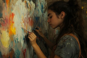 Young Woman Engaged in Creative Painting Therapy