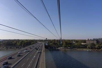 cable car cologne view of the rhine and bridge