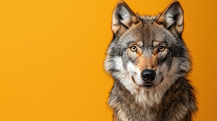 Obraz premium Wolf Portrait Against Yellow Background