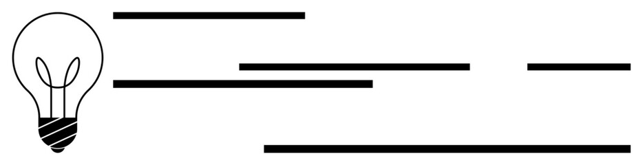A simple minimalist design featuring a light bulb on the left side connected to horizontal lines stretching across the image. Ideal for creativity, innovation, technology, energy, and modern design