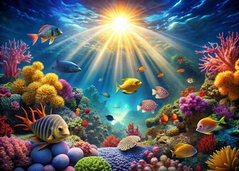 Obraz premium Stunning Underwater World with Vibrant Corals and Tropical Fish - Explore the Beauty of Marine Life