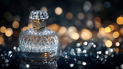 Elegant Crystal Perfume Bottle with Shimmering Background