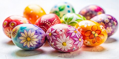 Stylish Colored Easter Eggs on White Background for Greeting Cards