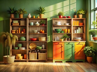 Fototapeta premium Stylish Cupboard with Shelves for Home Organization and Storage Solutions