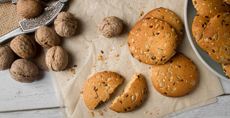 Oatmeal cookies on a light table