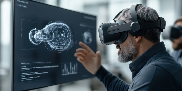 Virtual reality design: engineer using vr headset for advanced 3d modeling and prototyping