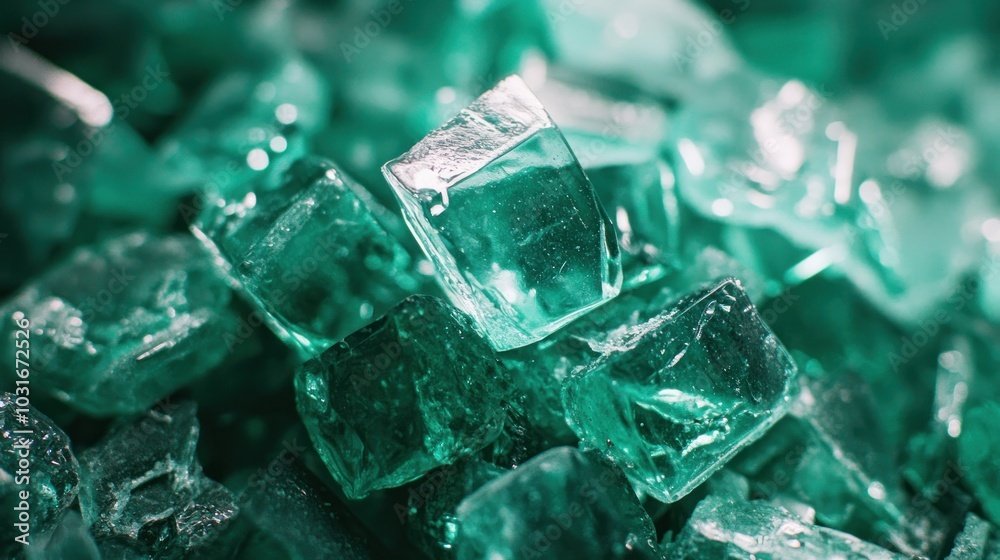 Poster close-up of green crystalline structure with a shiny surface