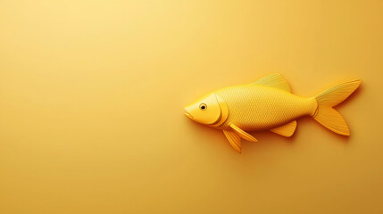 Yellow fish on a soft, warm yellow background, isolated view.
