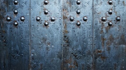 Fototapeta premium Scratched Blue Steel Texture with Rivets