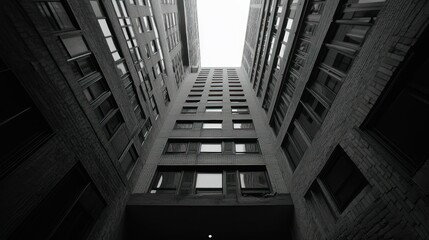 Fototapeta premium A Narrow Alleyway Between Two Tall Buildings with Brick Walls and Windows