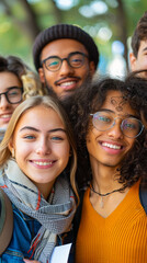 Obraz premium Group of International Students Smiling and Having Fun Outdoors After Studying in an Urban Park