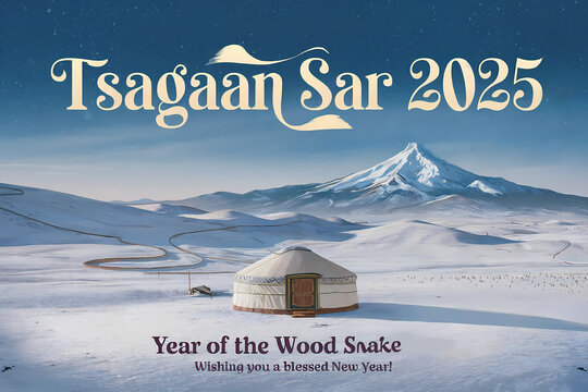 Tsagaan Sar 2025 with a Mongolian yurt in winter landscape