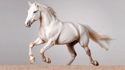 Obraz premium White Horse Running on Sand Powerful Equine Photography
