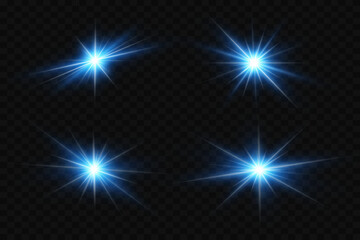 Fototapeta premium Collection of light flares, flash of stars and light. On a transparent background.