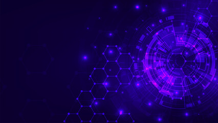 Digital hud sci fi technology with line hexagon concept adstract blue light background.