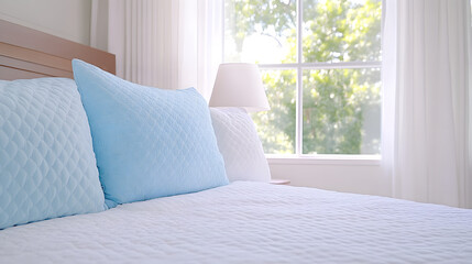 Inviting Photograph of a Styled Bed with Cozy Comforter and Matching Pillows in Soft Warm Lighting for Bedding Enthusiasts