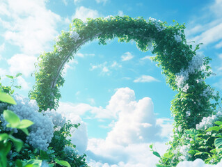 Garden Archway Background with Arc Shape Ivy Vines and Floral Details Creating a Tranquil Pathway