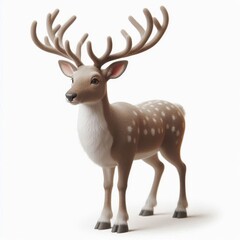 Fototapeta premium Realistic Standing Reindeer Figurine with Detailed Antlers and Spotted Fur on White Background