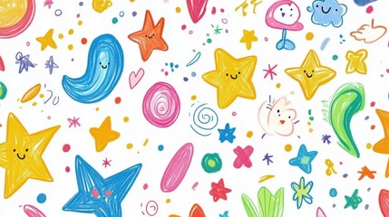 Colorful Hand-Drawn Doodle Stars and Patterns Wallpaper