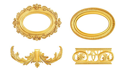 Gold Oval Antique Picture Frames on White Background Generative AI