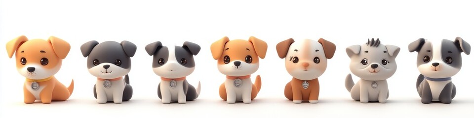 Set of cute little puppy dog creative minimal 3d style isolated white background, remove background, Generative AI