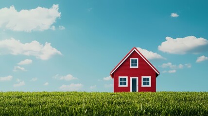 Solar-Powered Eco-Friendly House in the Countryside with Space for Text in the Sky Above