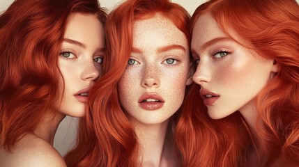 Triple Redhead Beauty Portrait with Soft Gaze