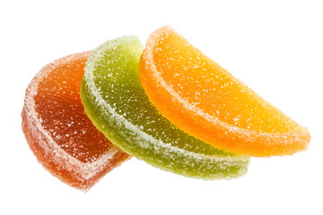 Fruit-flavored gummy candy slices, white background transparent background