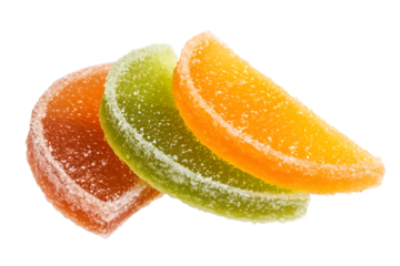 Fruit-flavored gummy candy slices, white background transparent background