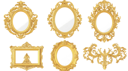 Antique Oval Gold Mirror Frames Collection on a Transparent Background Generative AI